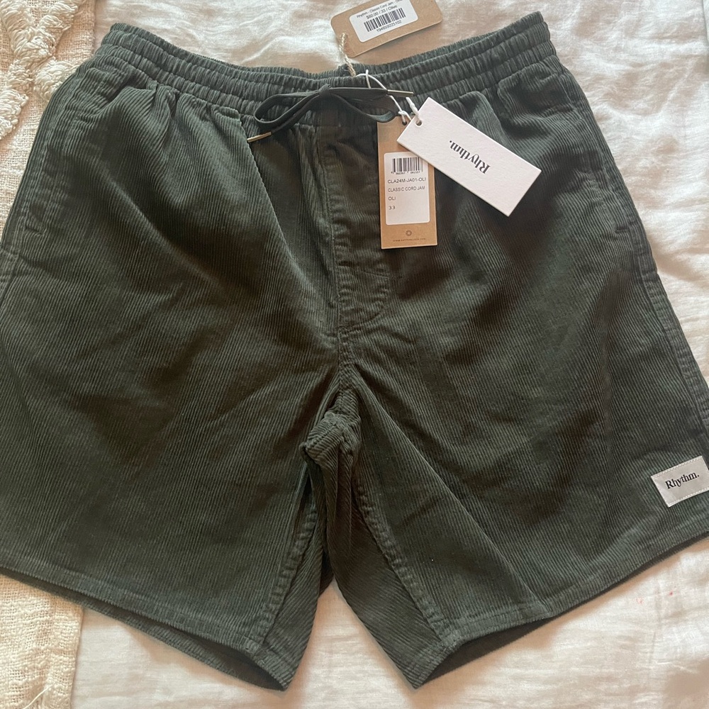 Rhythm Men's Dark Green Corduroy Athletic Shorts